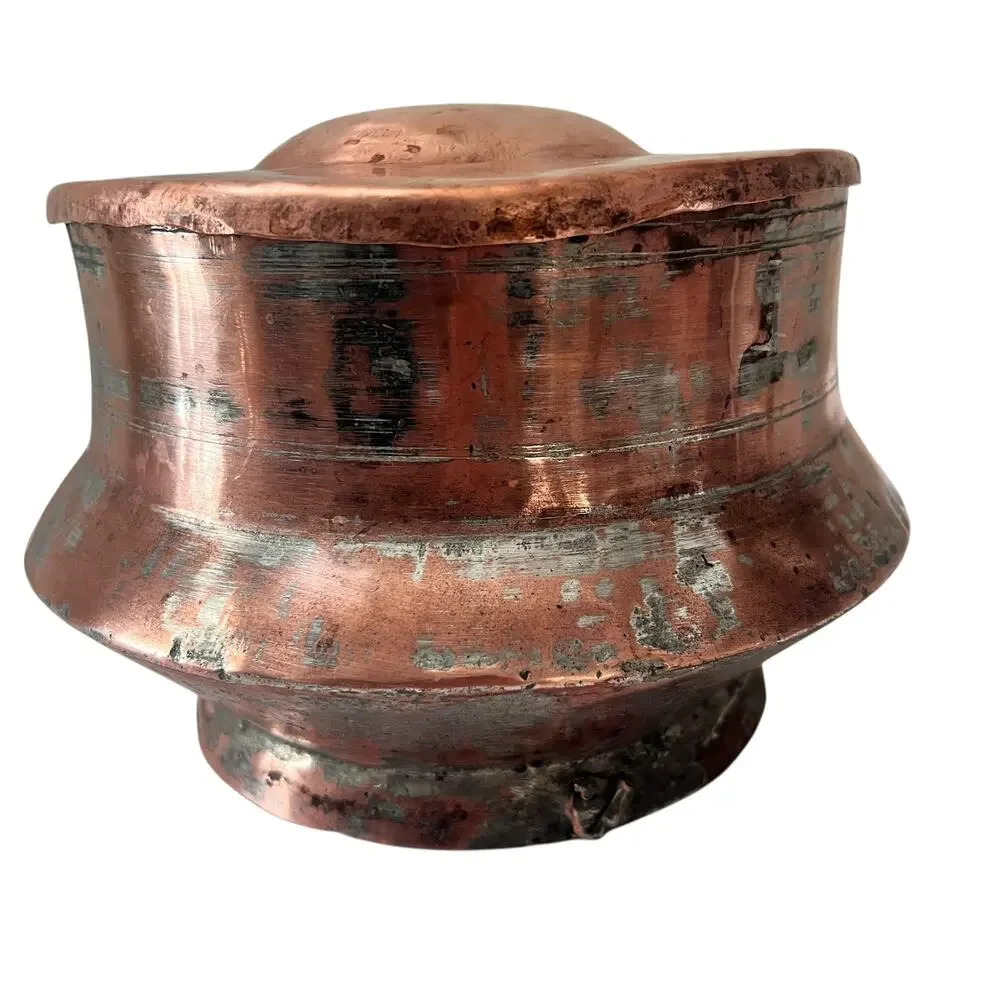 Vintage Hand Hammered Copper Cooking‎ Pot w Lid Rustic Farmhouse Primitive Decor